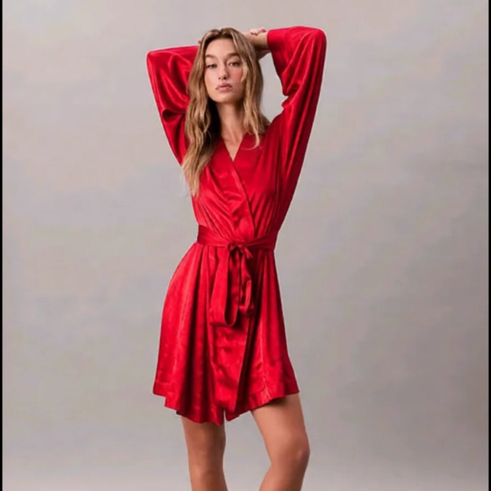 Victoria's Secret Vintage 1999 Short Satin Solid Tie Belt Sexy Wrap Midi Robe OS
